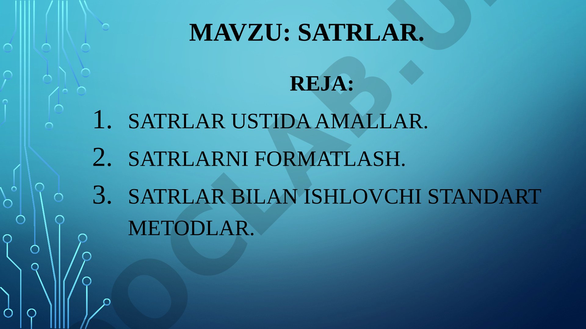 C# tilida satrlar bilan ishlash, formatlash va standart metodlar haqida taqdimot