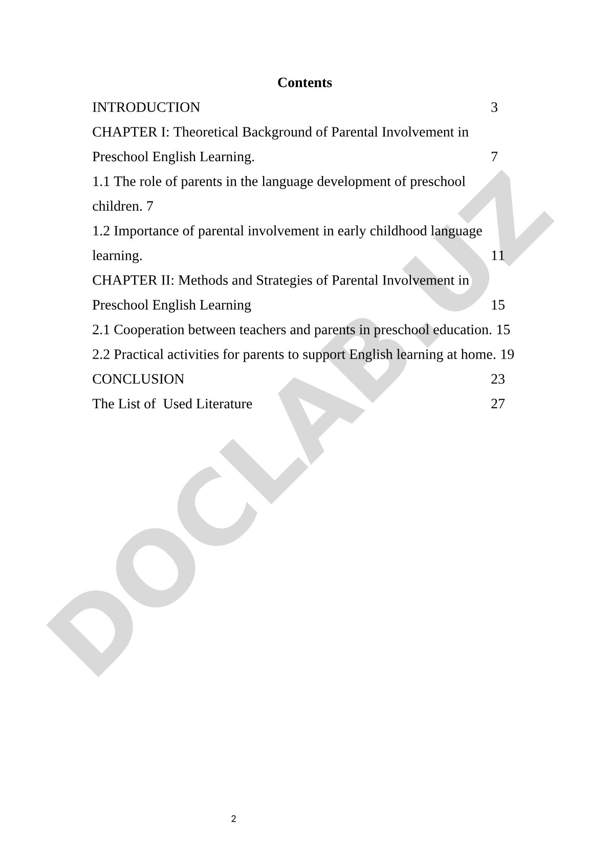Parental Involvement in Preschool English Learning