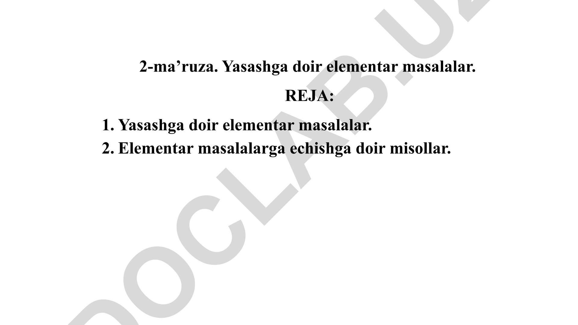 Yasashga doir elementar masalalar