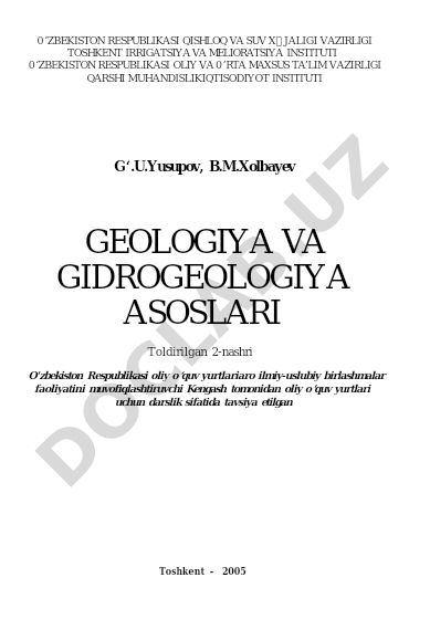 Geologiya va gidrogeologiya asoslari