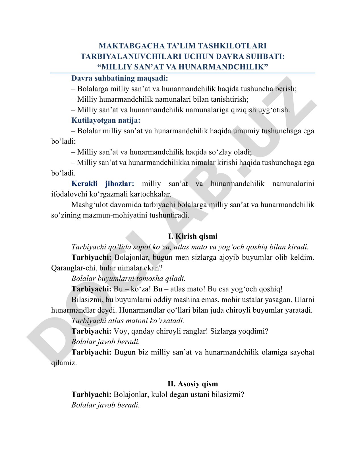 Milliy san'at va hunarmandchilik