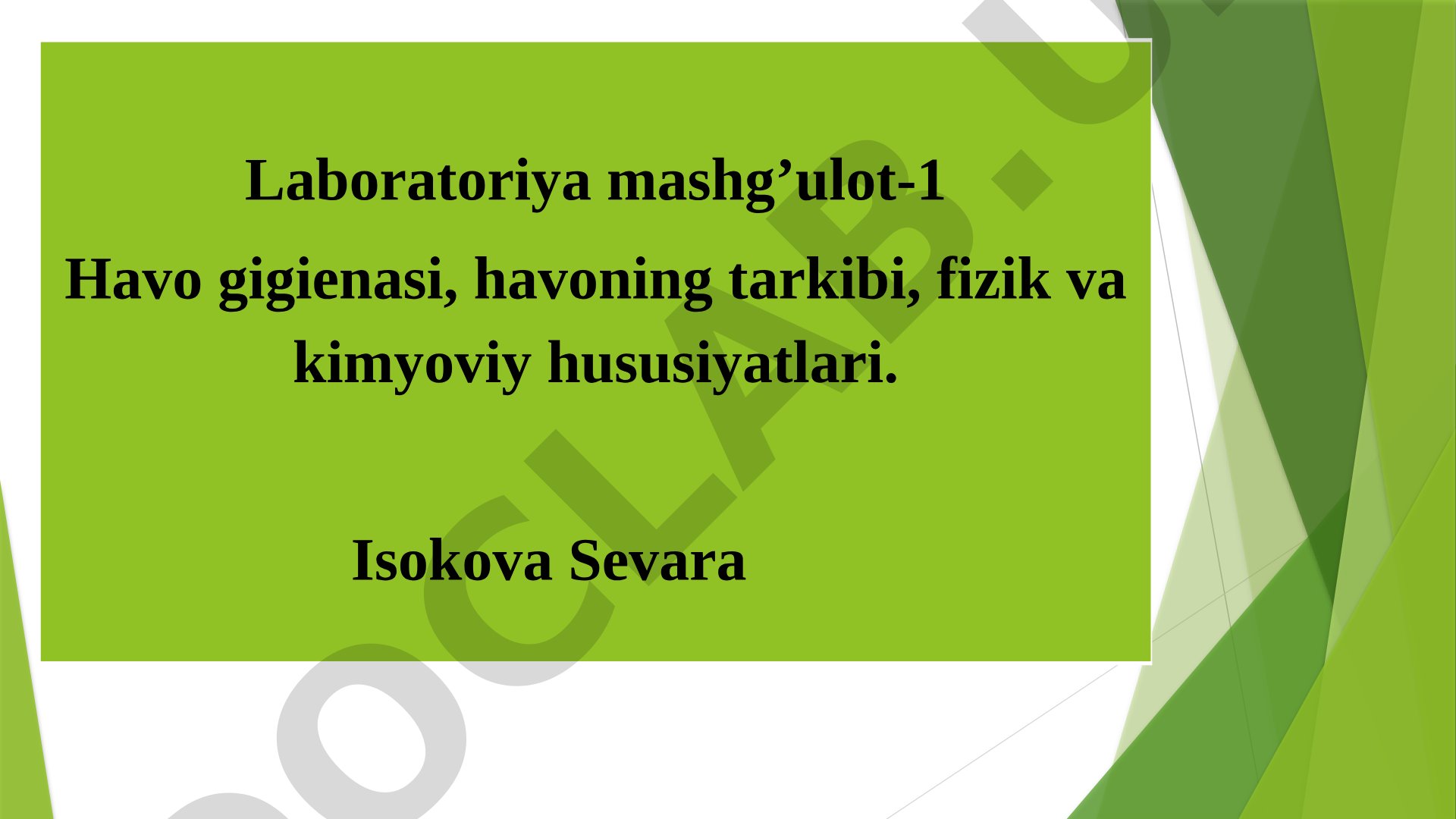 Havo gigienasi, havoning tarkibi, fizik va kimyoviy xususiyatlari