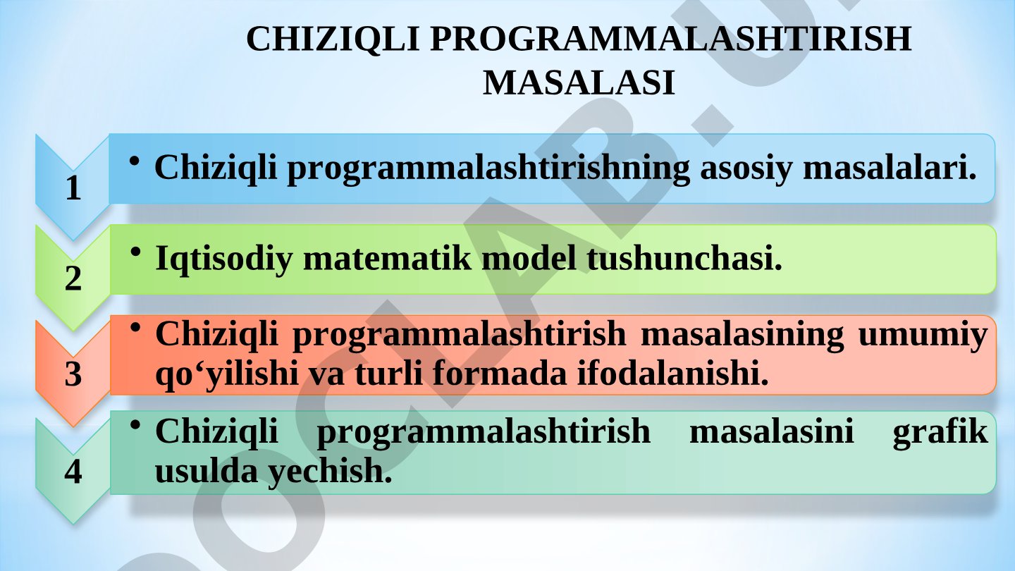Chiziqli programmalashtirish masalasi, uning iqtisodiy-matematik modeli va grafik yechish