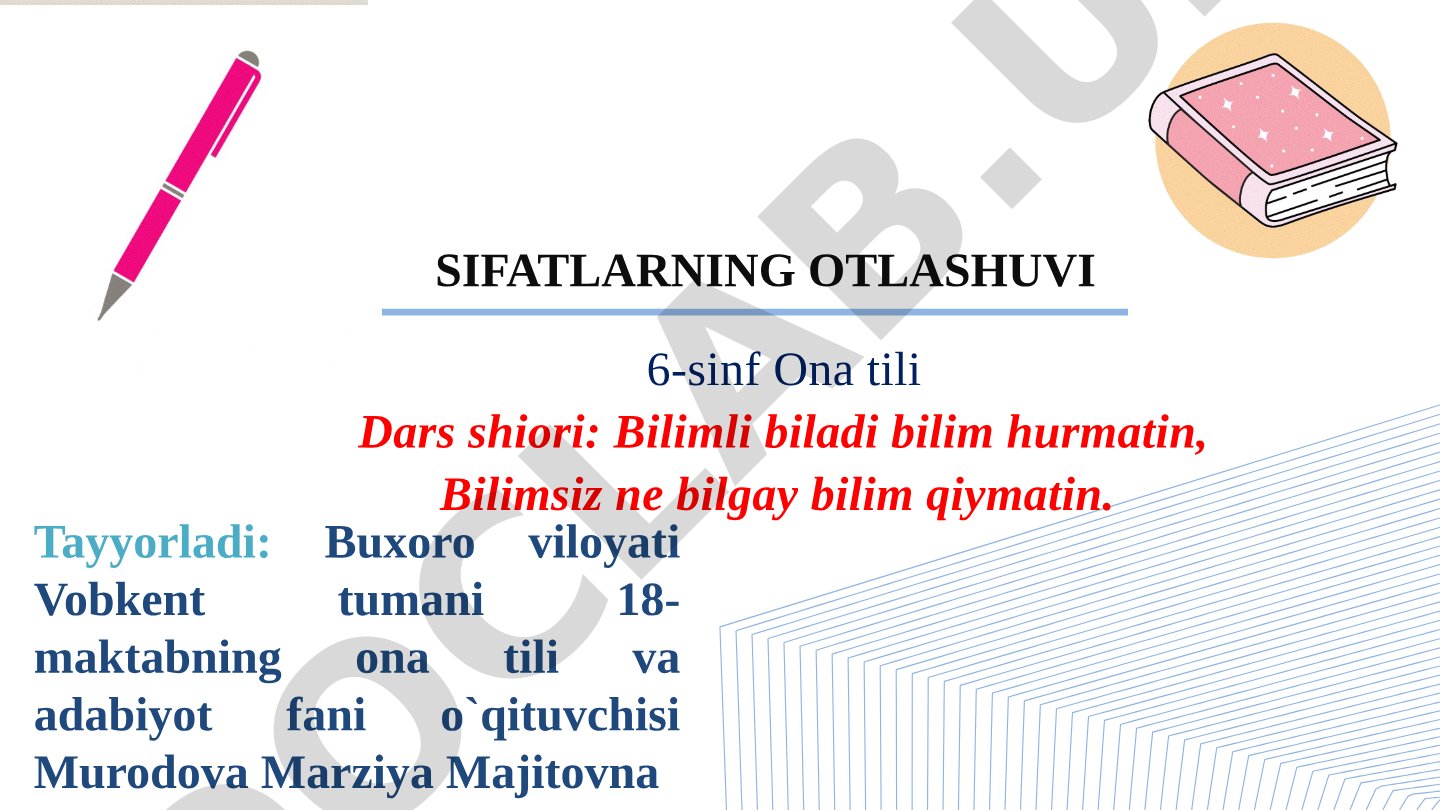6-sinf ona tili darsida sifatlarning otlashuvi qoidalari va amaliy mashqlar