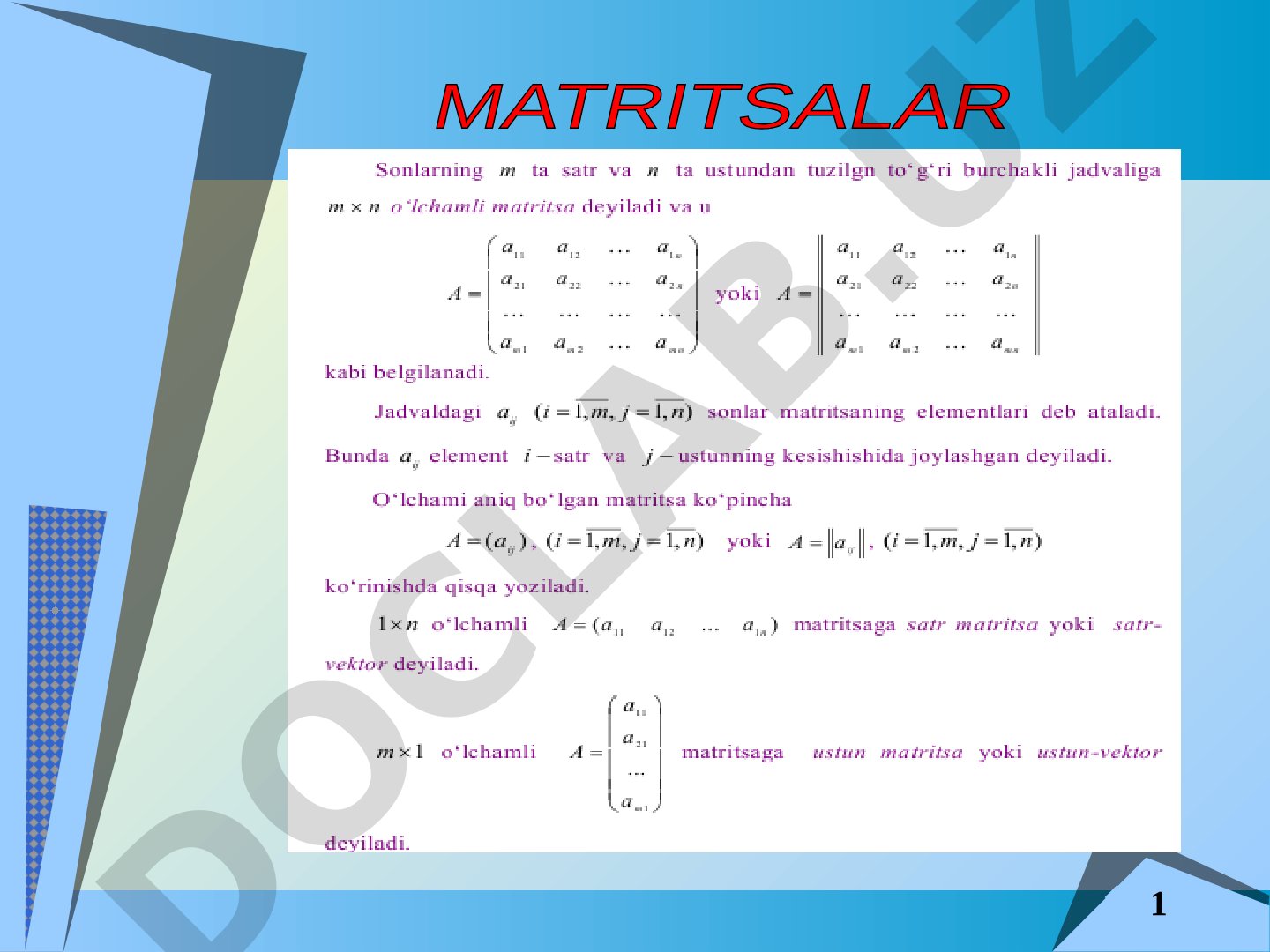 Raqamlar va sanadan iborat slaydlar