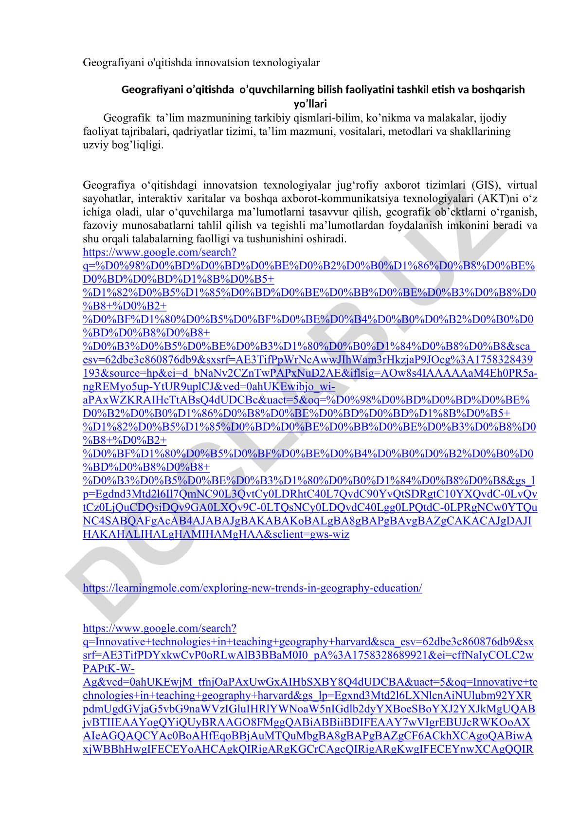 Geografiyani o'qitishda innovatsion texnologiyalar