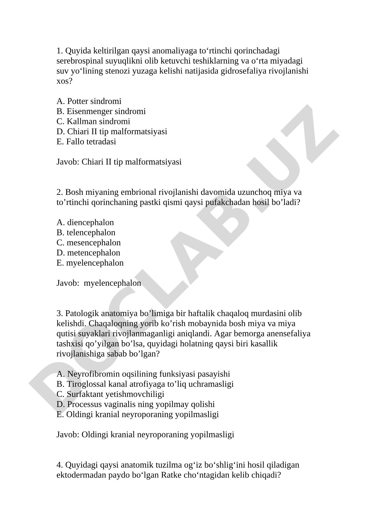 Patologik anatomiya: gidrosefaliya va bosh miya rivojlanish anomaliyalari