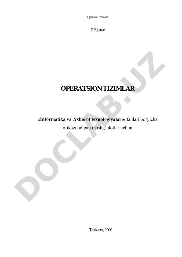Operatsion tizimlar: hisoblash tizimining tarkibi va konfiguratsiyasi