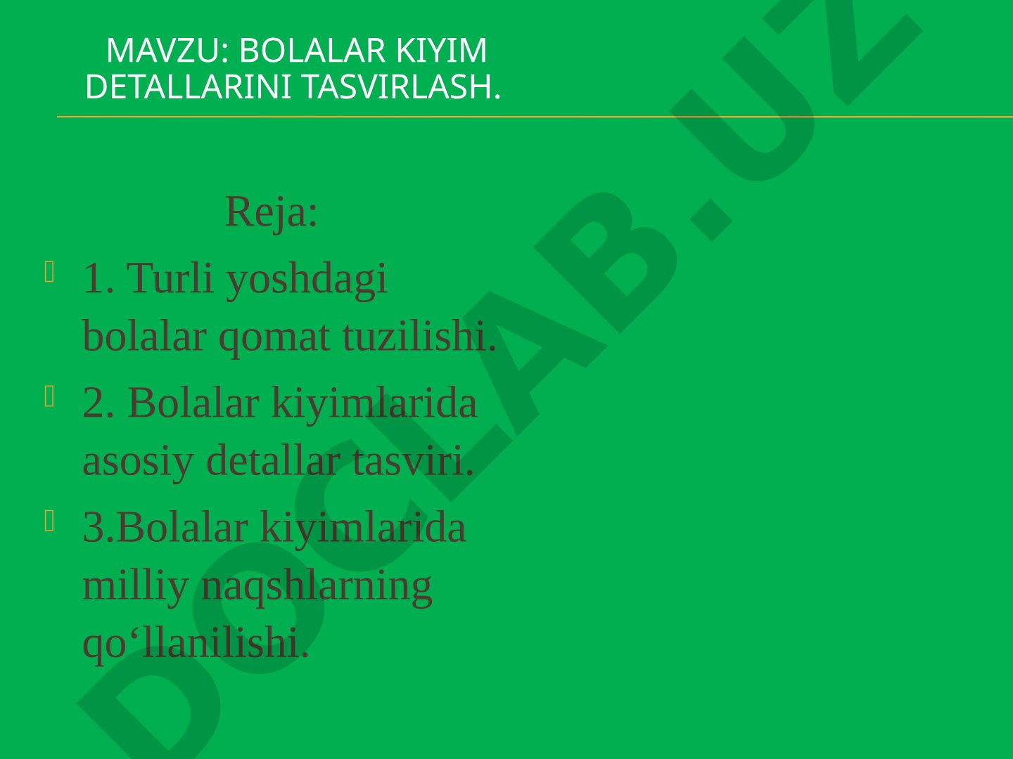 Bolalar kiyim detallarini tasvirlash