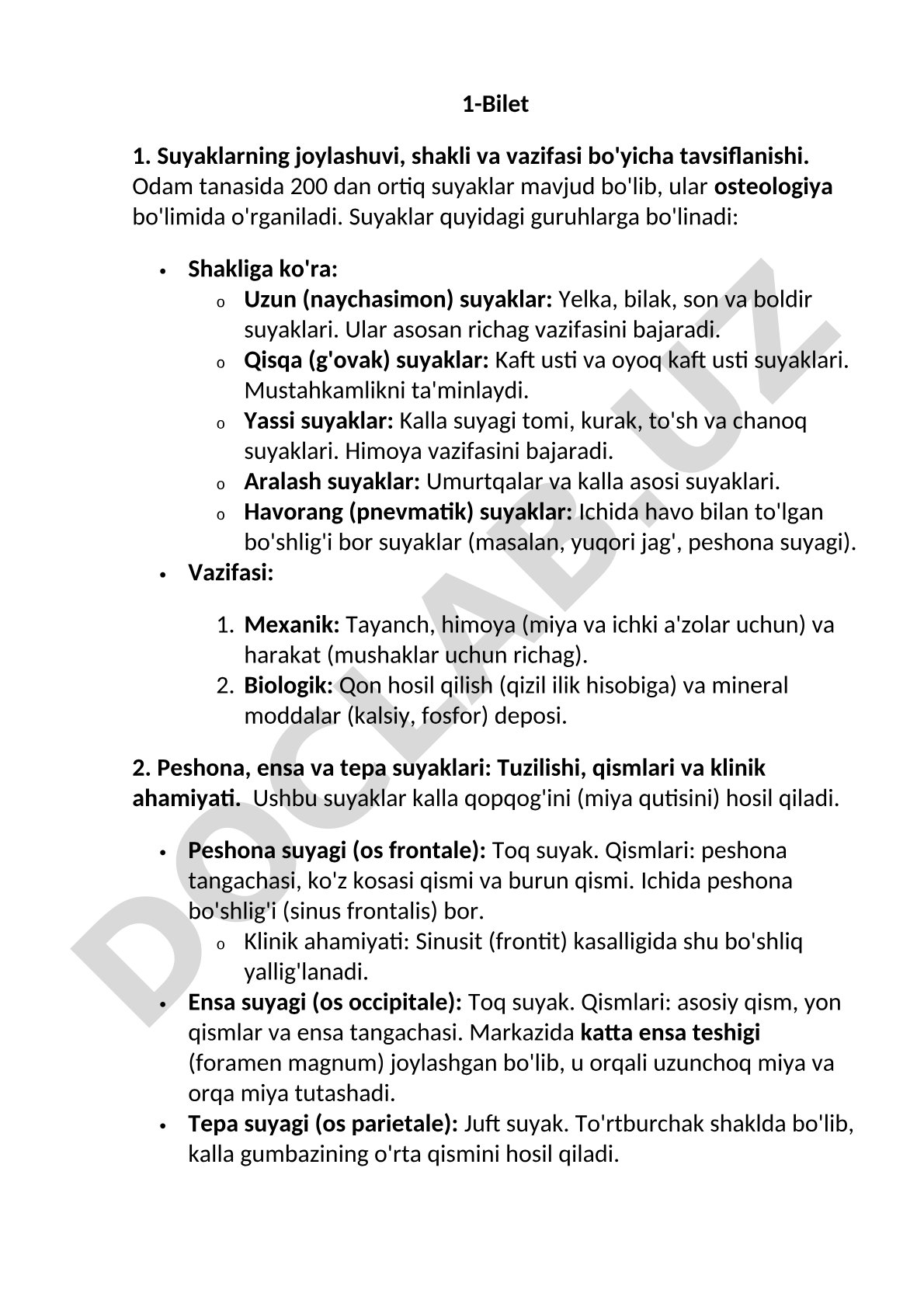 Suyaklarning joylashuvi, shakli va vazifasi bo'yicha tavsiflanishi