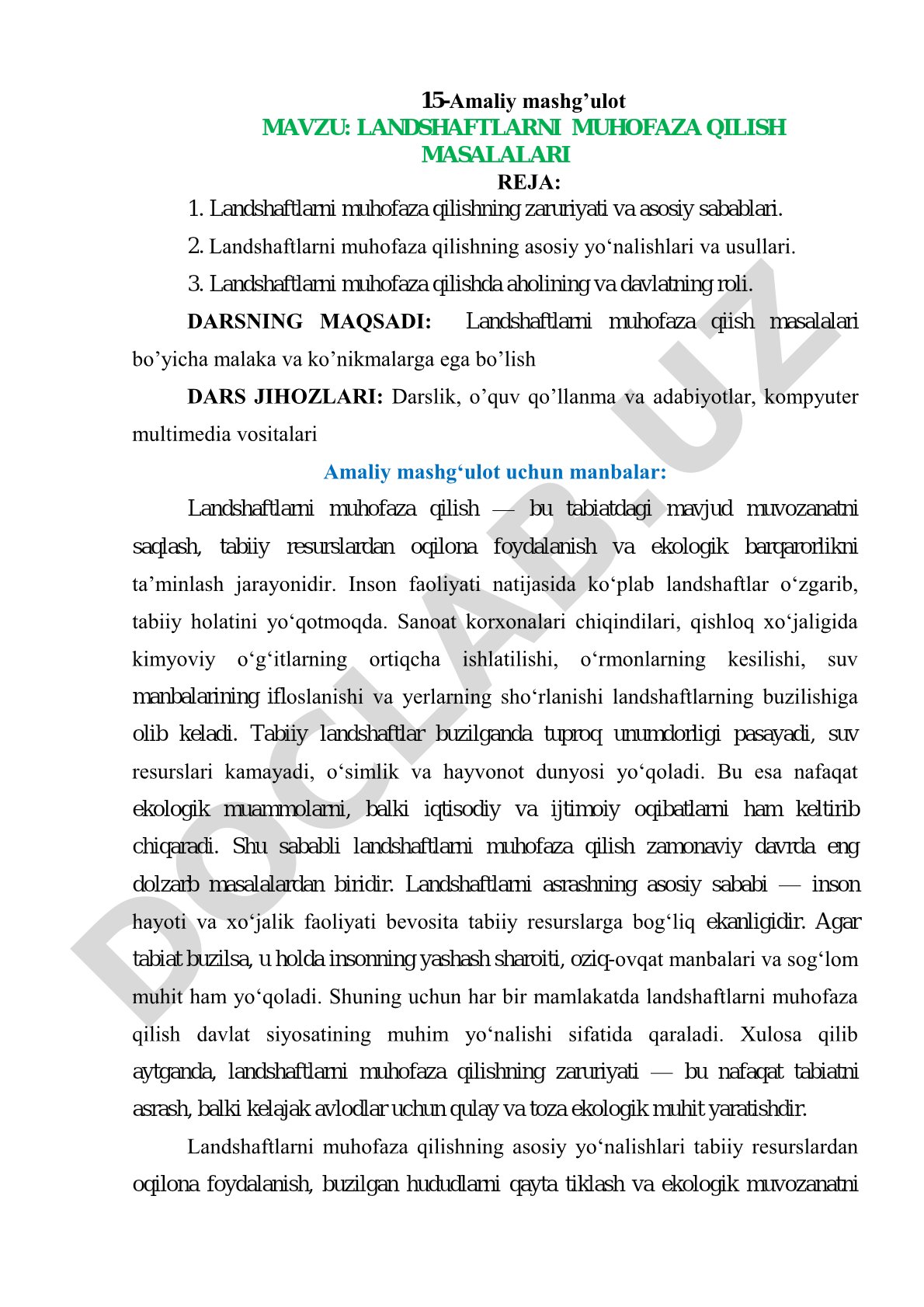 Landshaftlarni muhofaza qilish masalalari