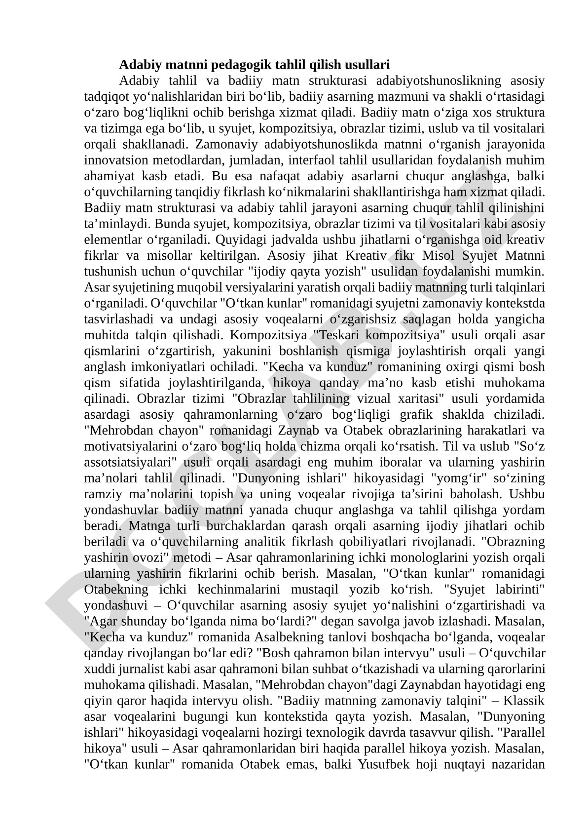 Adabiy matnni pedagogik tahlil qilish usullari