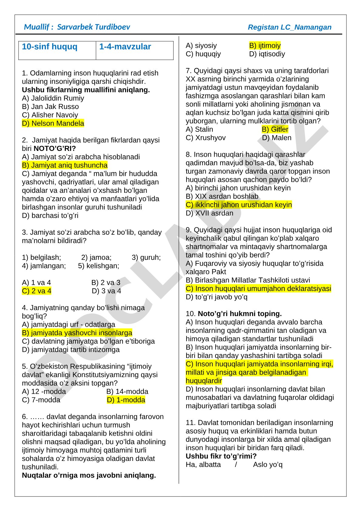 10-sinf huquq 1-4-mavzular
