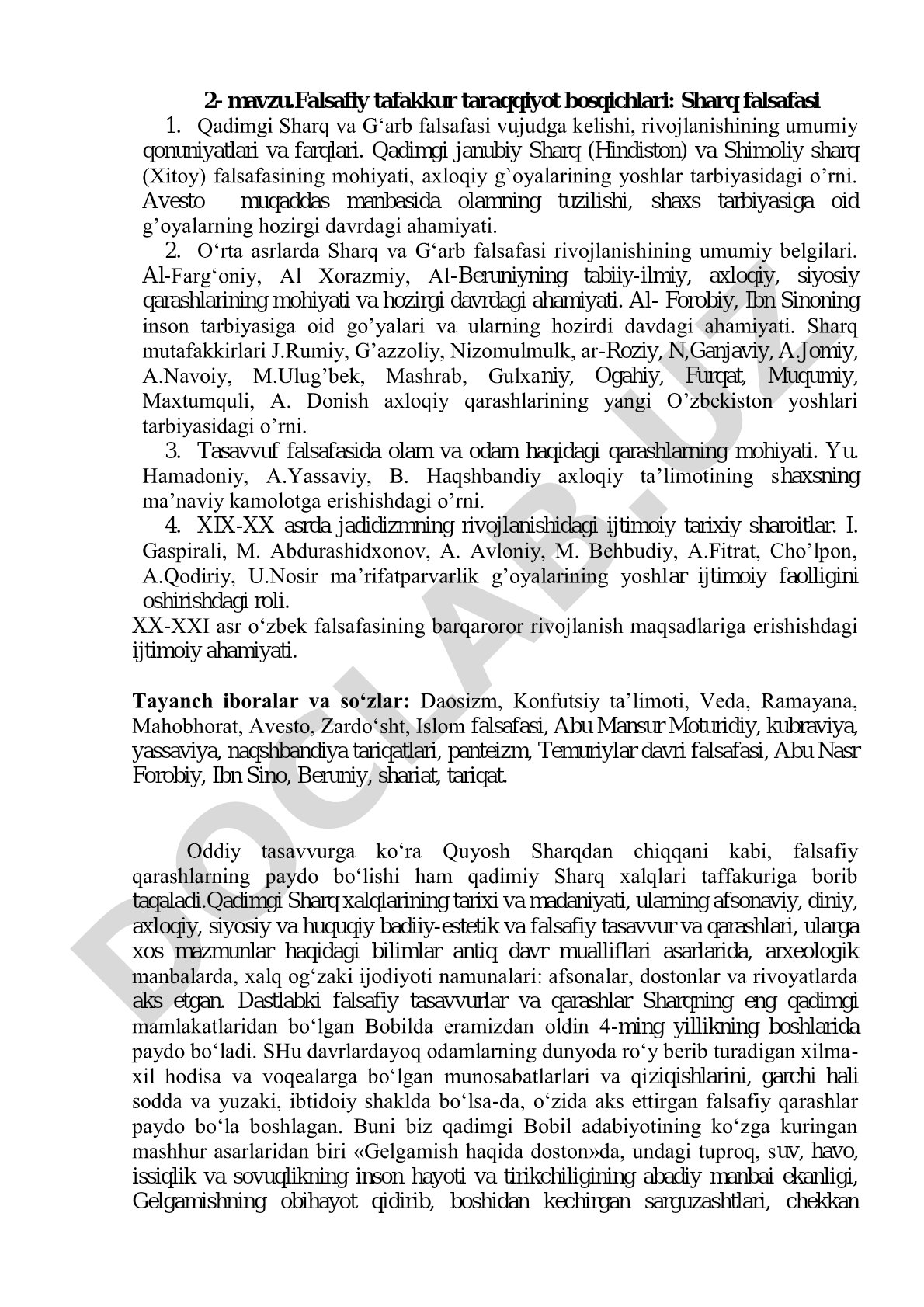 Falsafiy tafakkur taraqqiyot bosqichlari: Sharq falsafasi