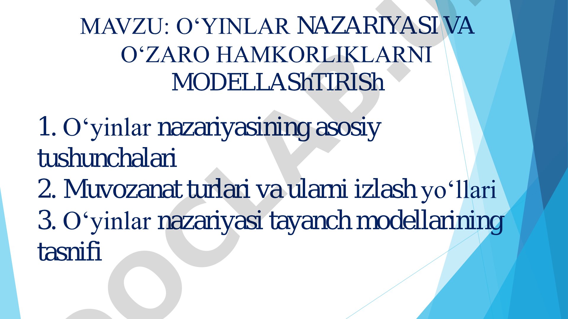 O‘YINLAR NAZARIYASI VA O‘ZARO HAMKORLIKLARNI MODELLAShTIRISh