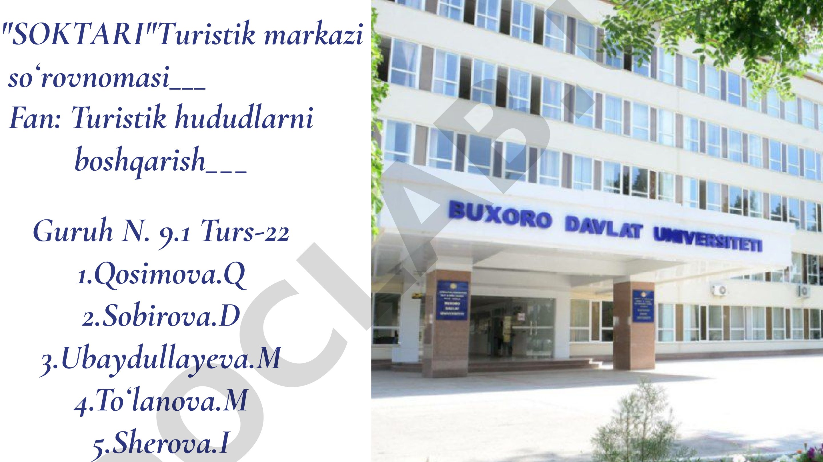 SOKTARI turistik markazi so'rovnomasi natijalari
