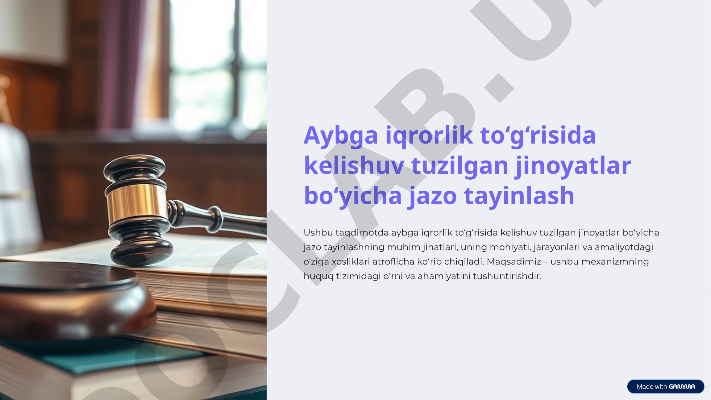 Aybga iqrorlik to‘g‘risida kelishuv tuzilgan jinoyatlar bo‘yicha jazo tayinlash
