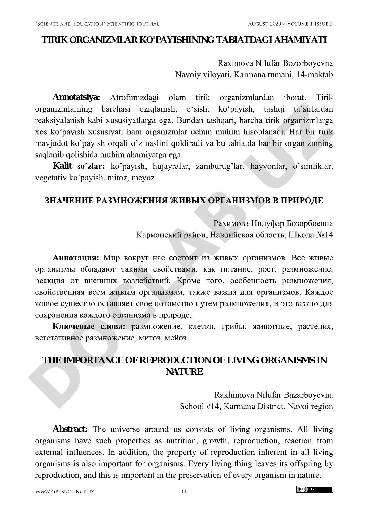 Tirik organizmlar ko'payishining tabiatdagi ahamiyati