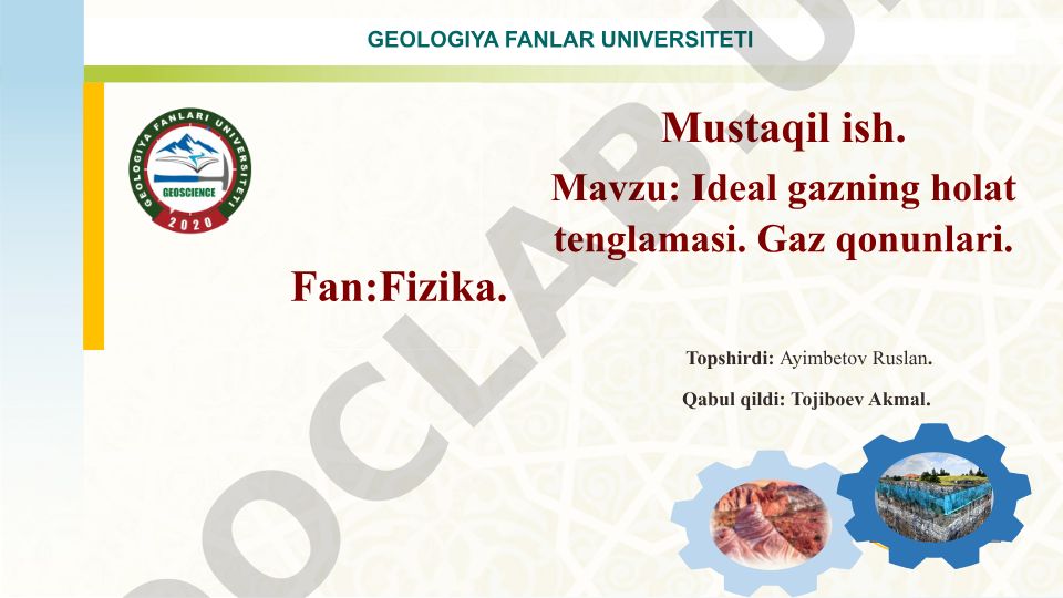Ideal gazning holat tenglamasi va gaz qonunlari