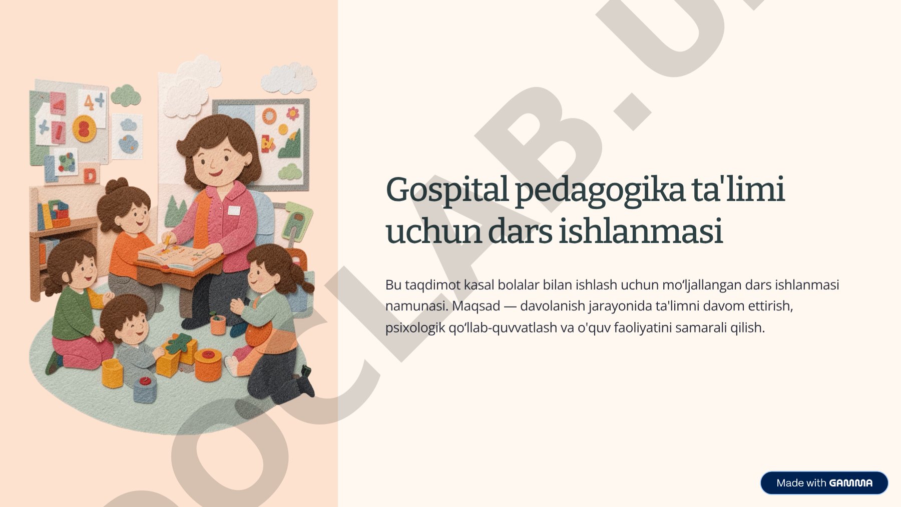 Gospital pedagogika ta'limi uchun dars ishlanmasi