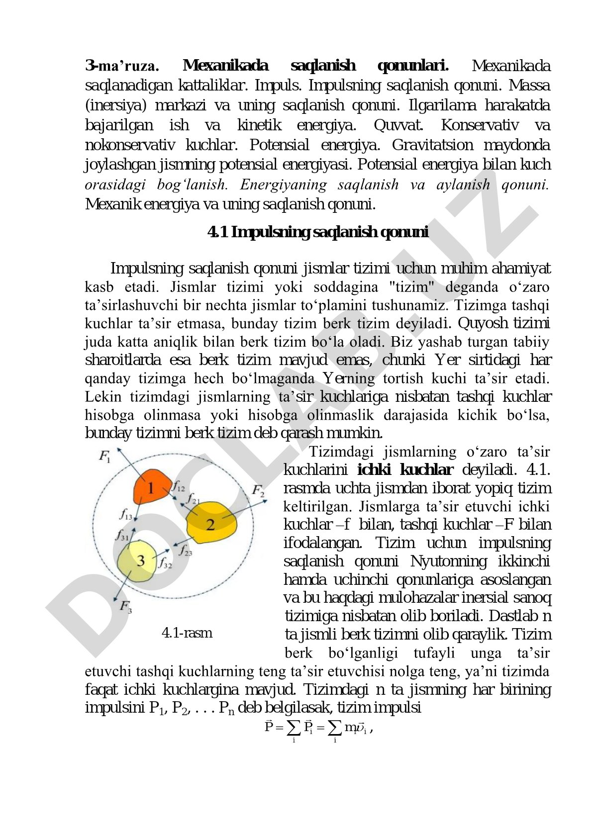 Mexanikada impuls va energiyaning saqlanish qonunlari haqida ma'ruza matni