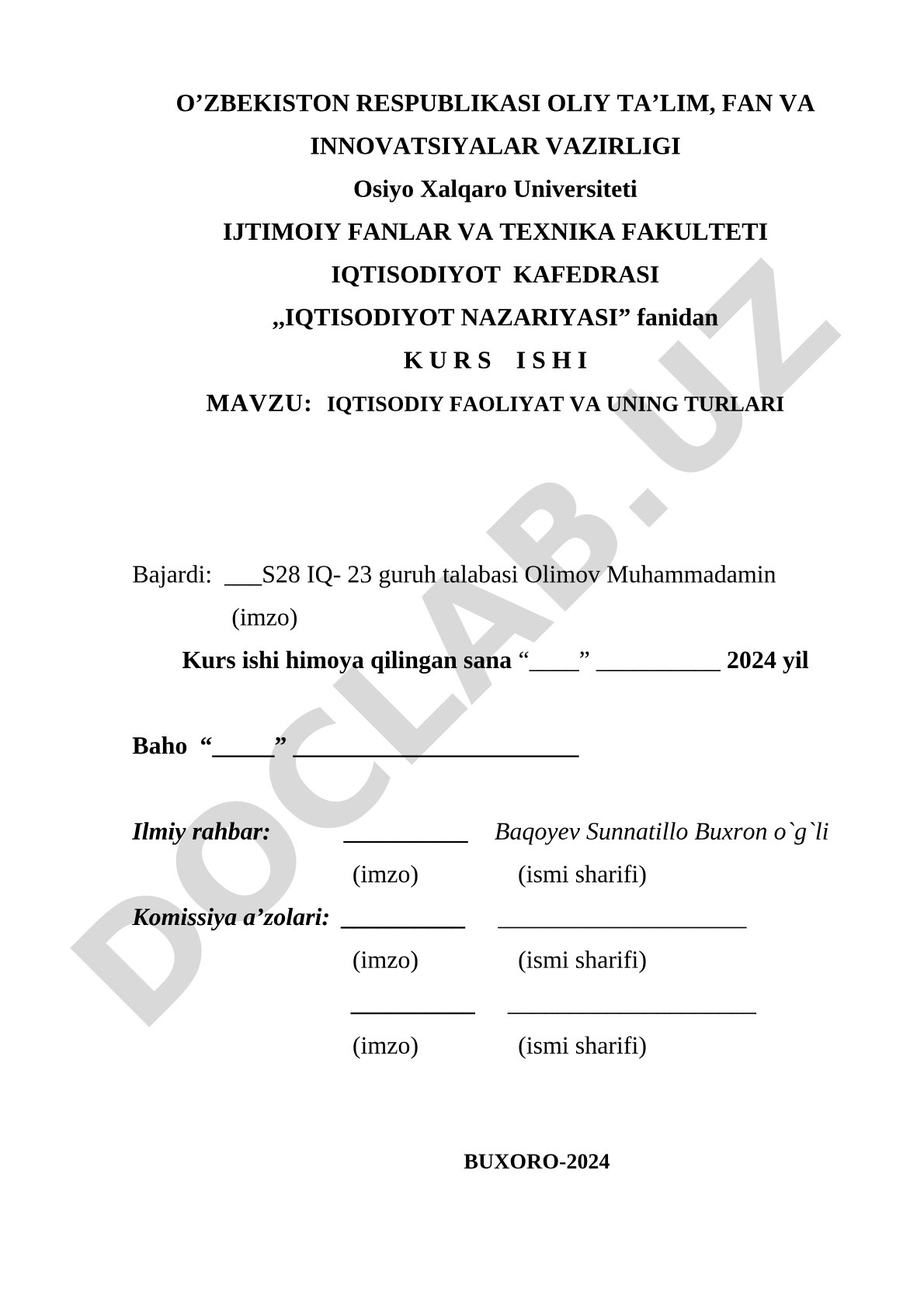 Iqtisodiy faoliyat va uning turlari