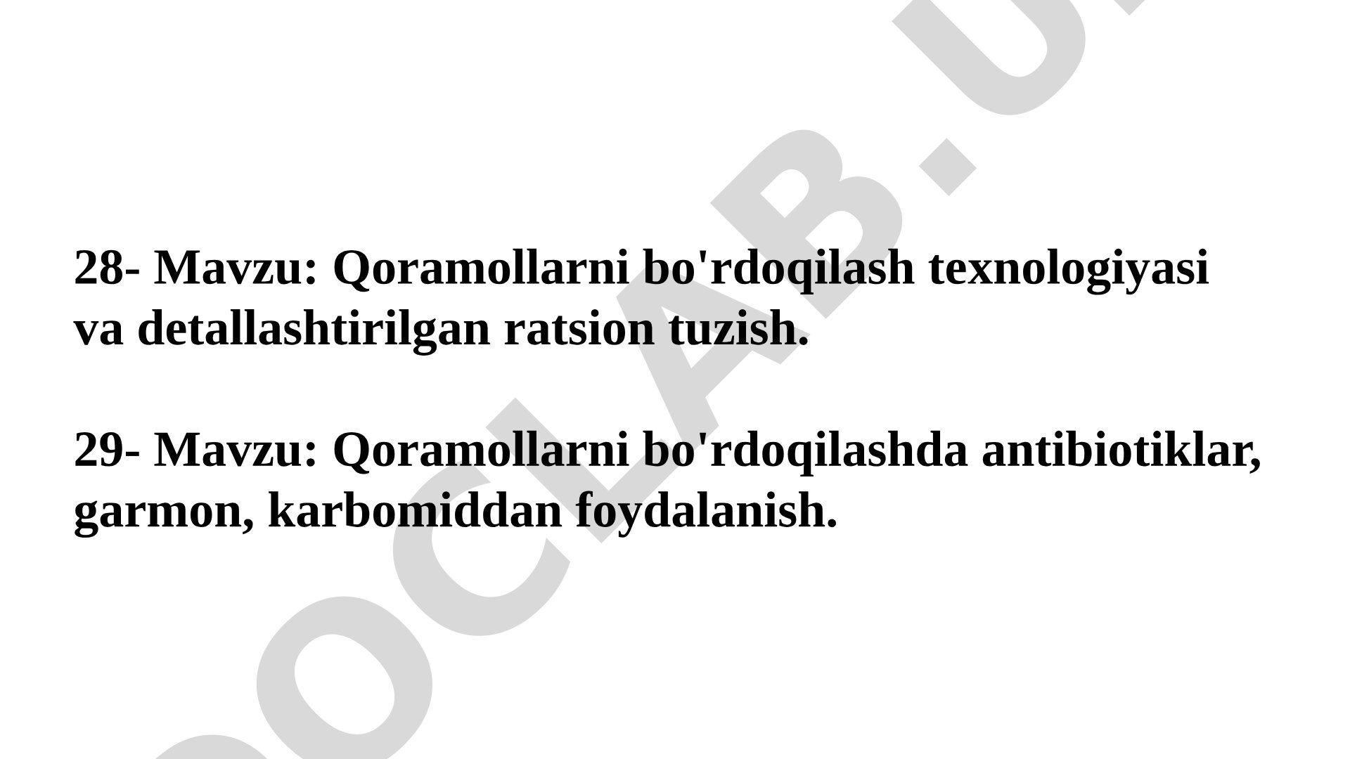 Qoramollarni bo'rdoqilash teхnologiyasi va detallashtirilgan ratsion tuzish