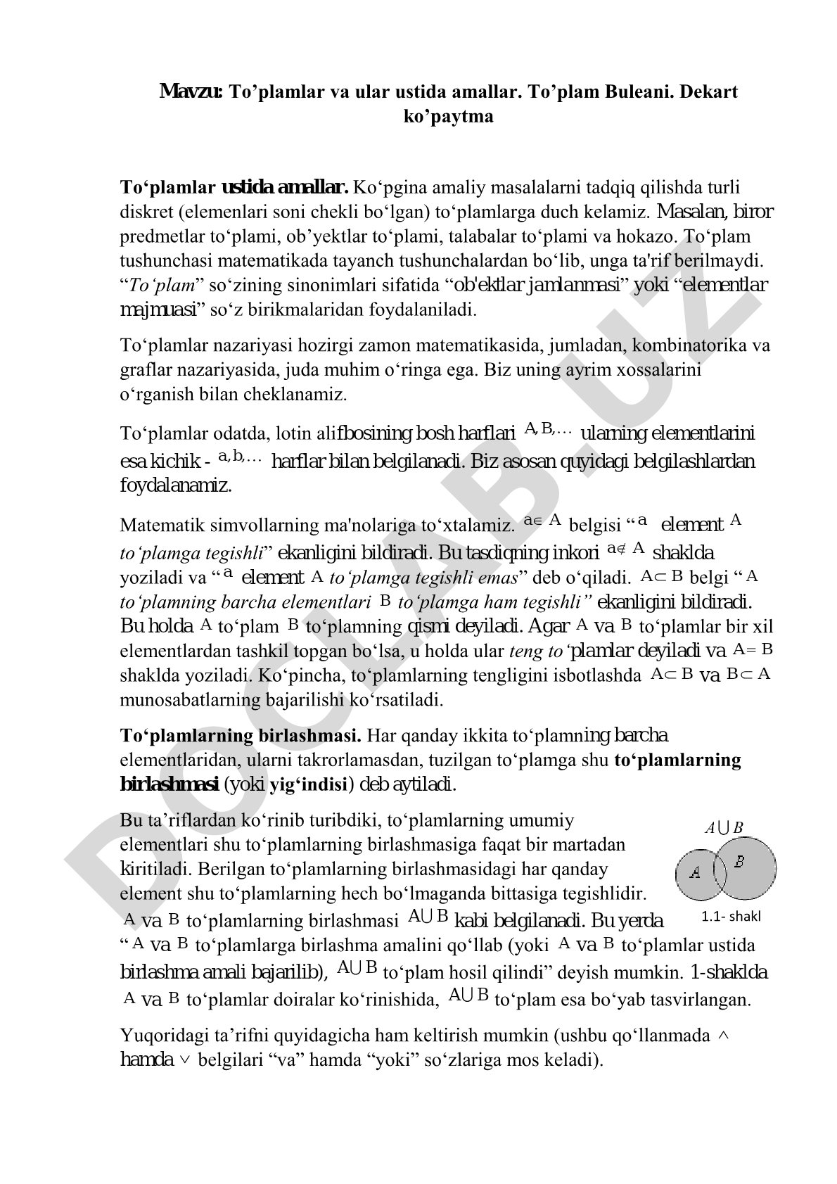 To’plamlar va ular ustida amallar