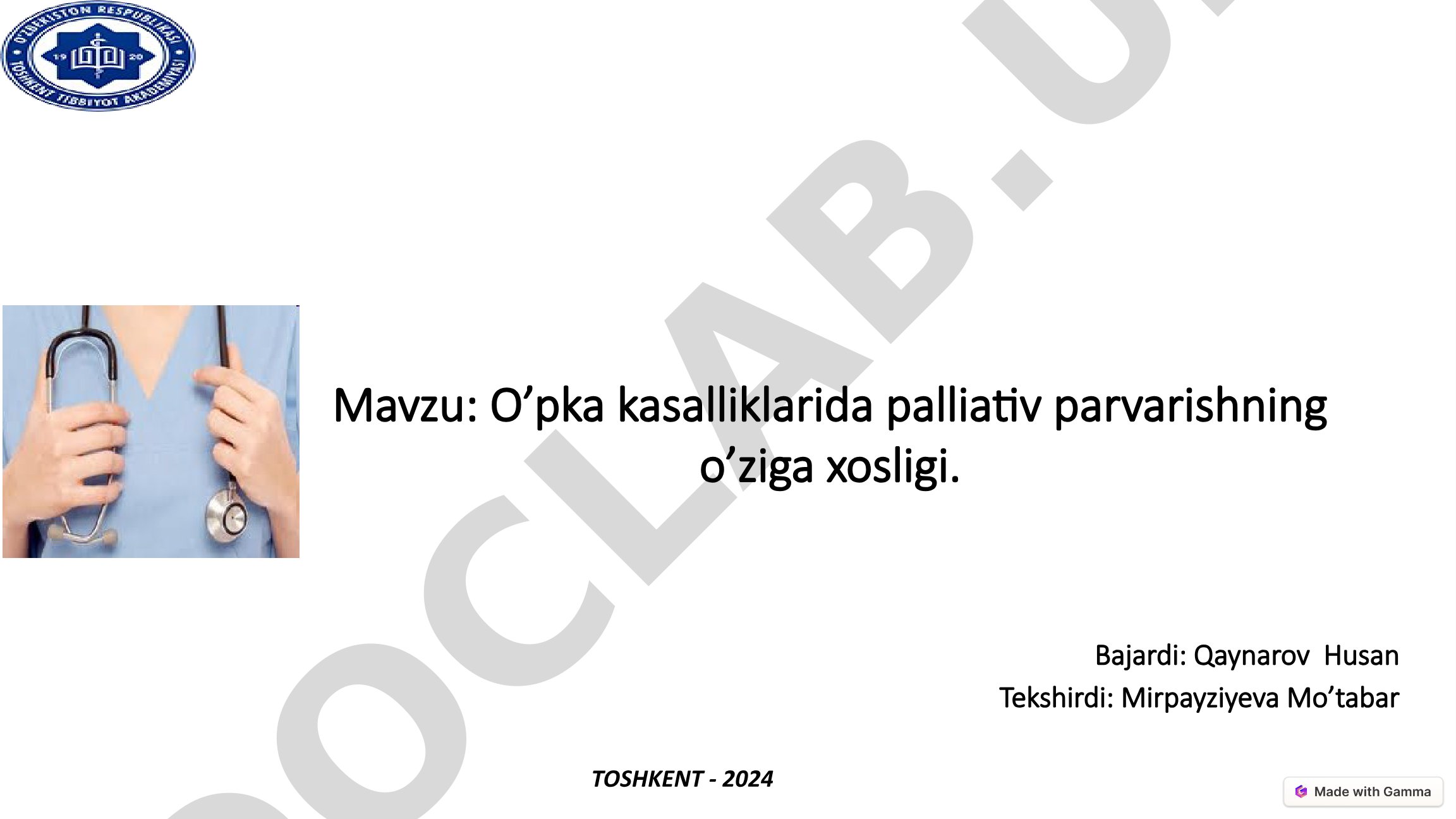 O’pka kasalliklarida palliativ parvarishning o’ziga xosligi