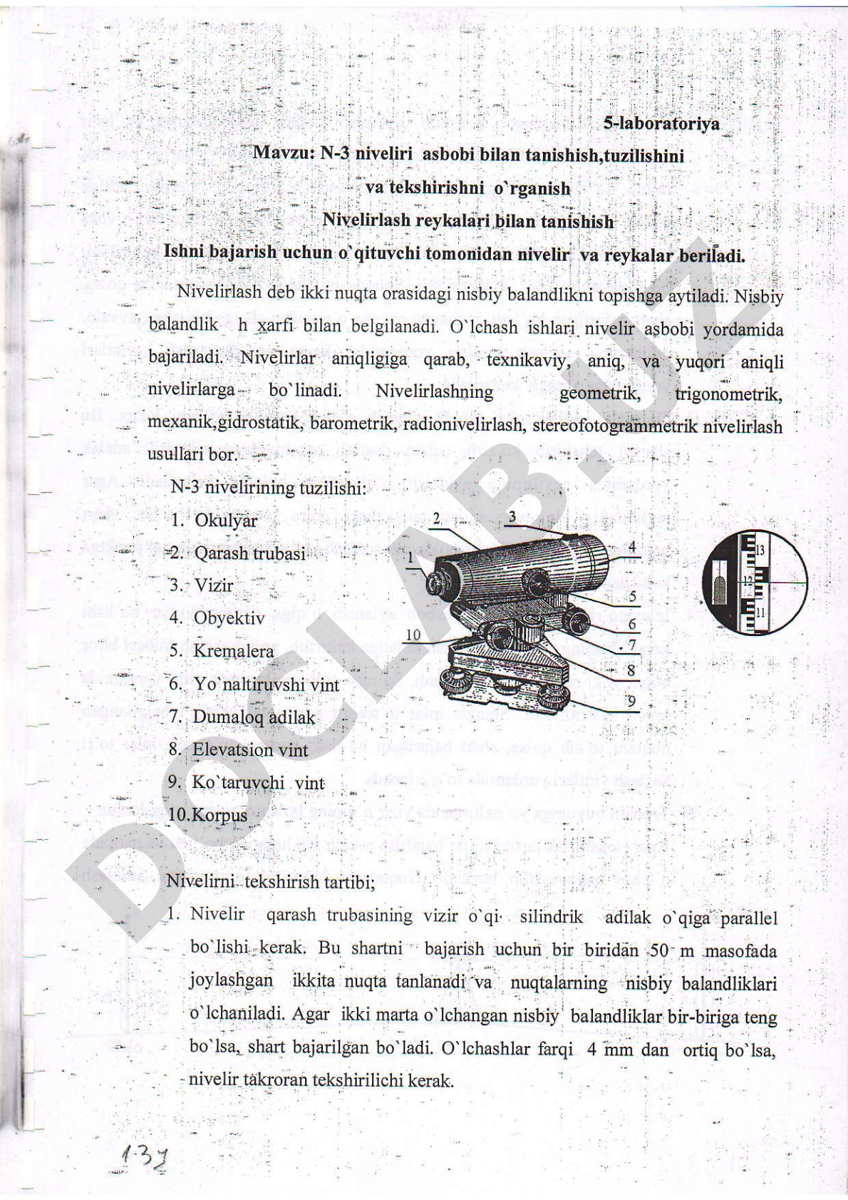 Nivelirlash usullari va nivelirni tekshirish tartibi