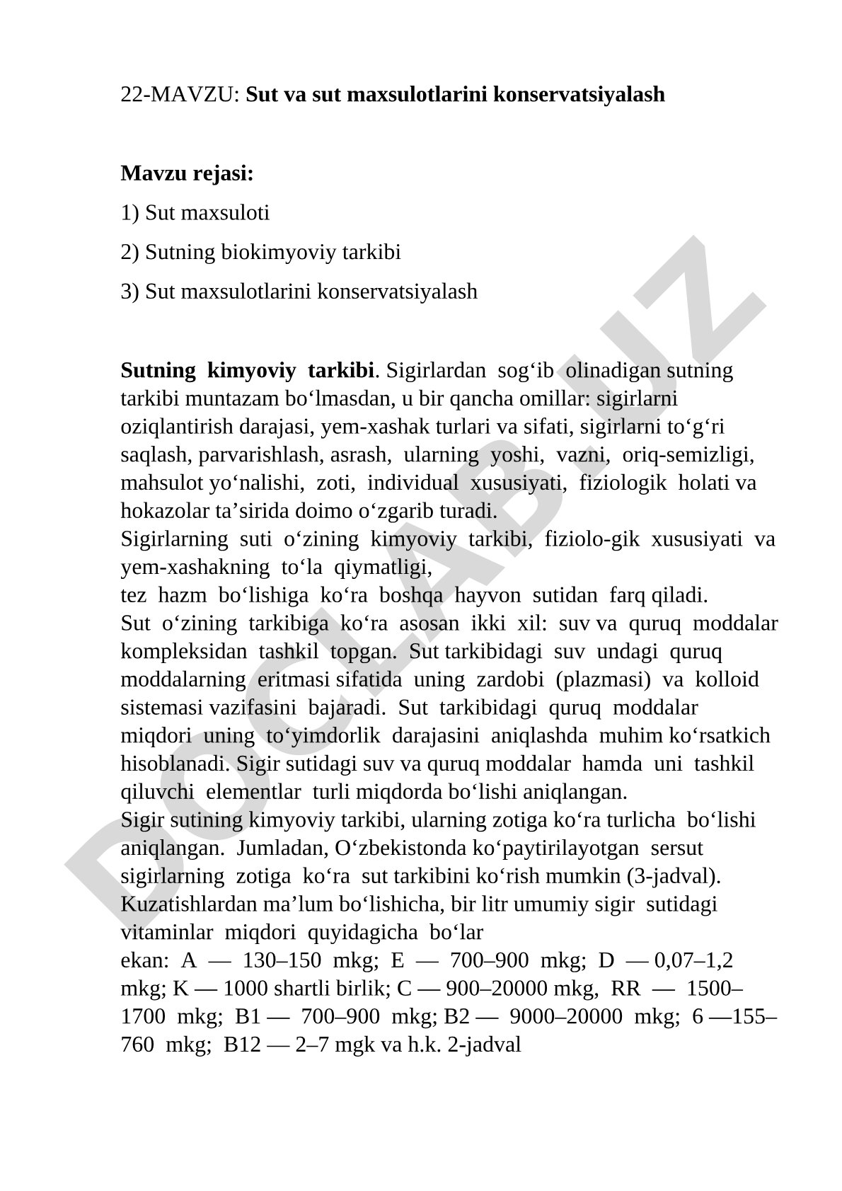 Sut va sut maxsulotlarini konservatsiyalash