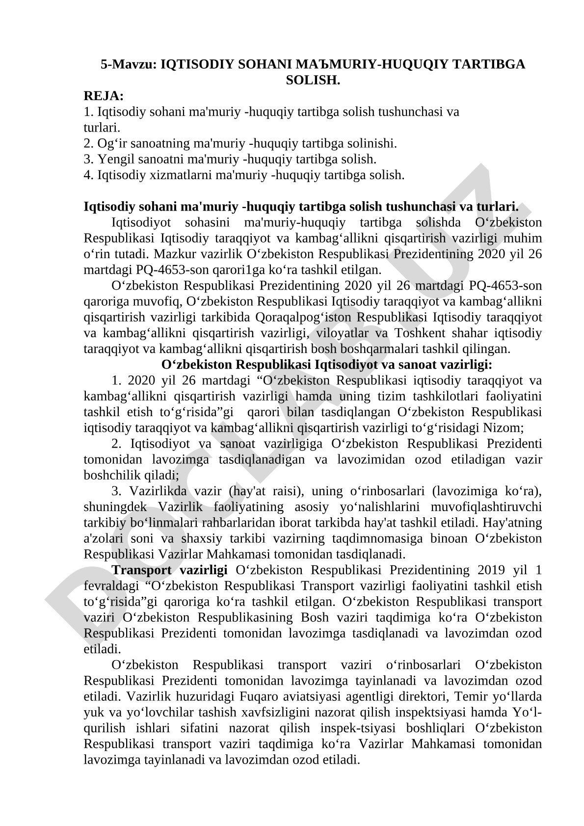 Iqtisodiy sohani ma'muriy-huquqiy tartibga solish