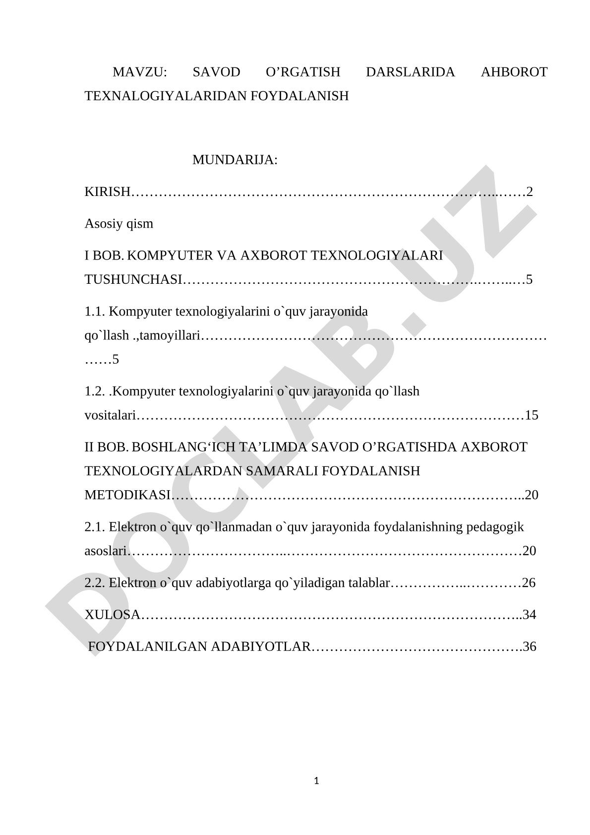Savod o’rgatish darslarida ahborot texnalogiyalaridan foydalanish