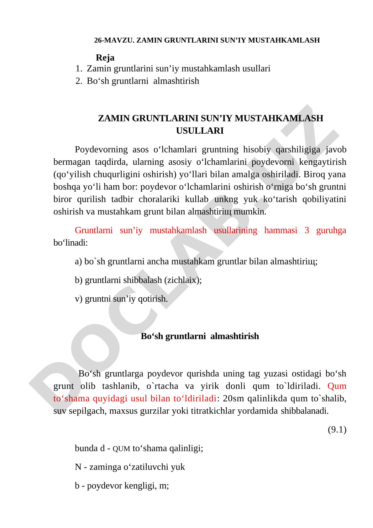 Zamin gruntlarini sun’iy mustahkamlash