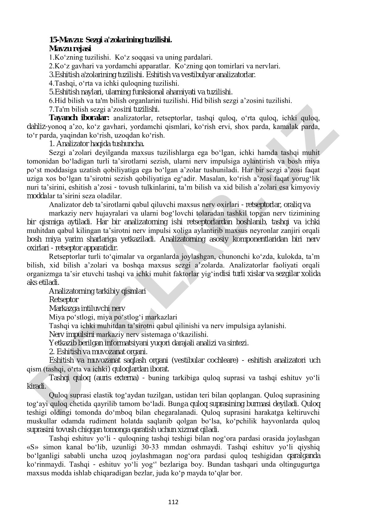 Sezgi a'zolarining tuzilishi