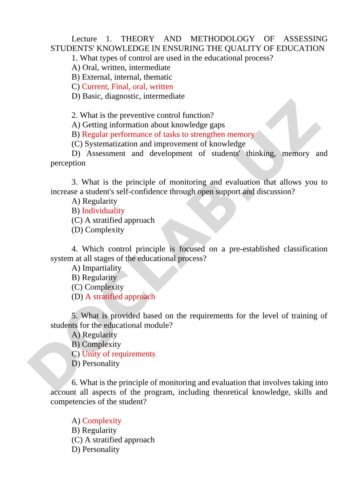 Theory and Methodology of Assessing Students' Knowledge in Quality Education