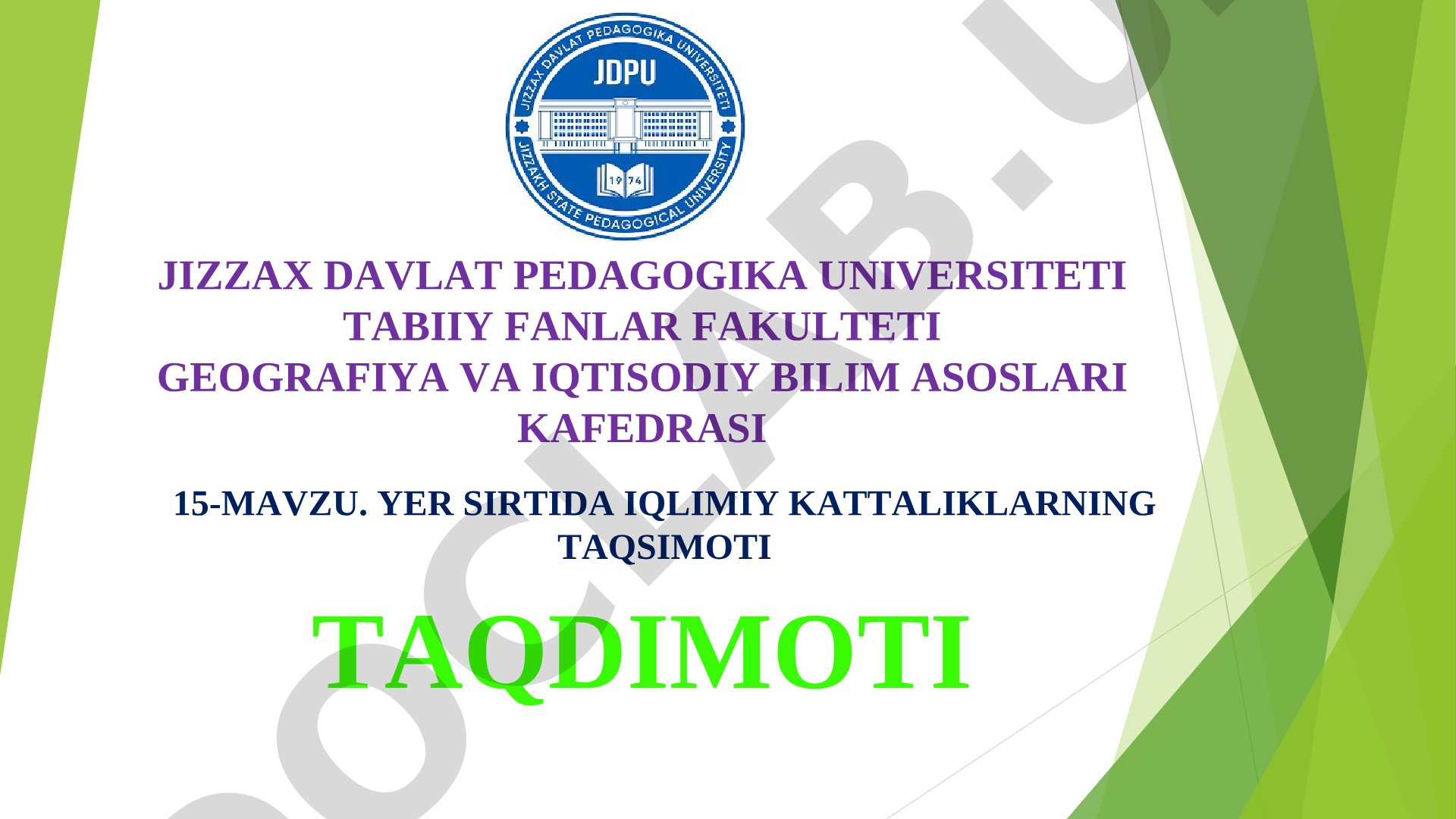 Yer sirtida iqlimiy kattaliklarning taqsimoti