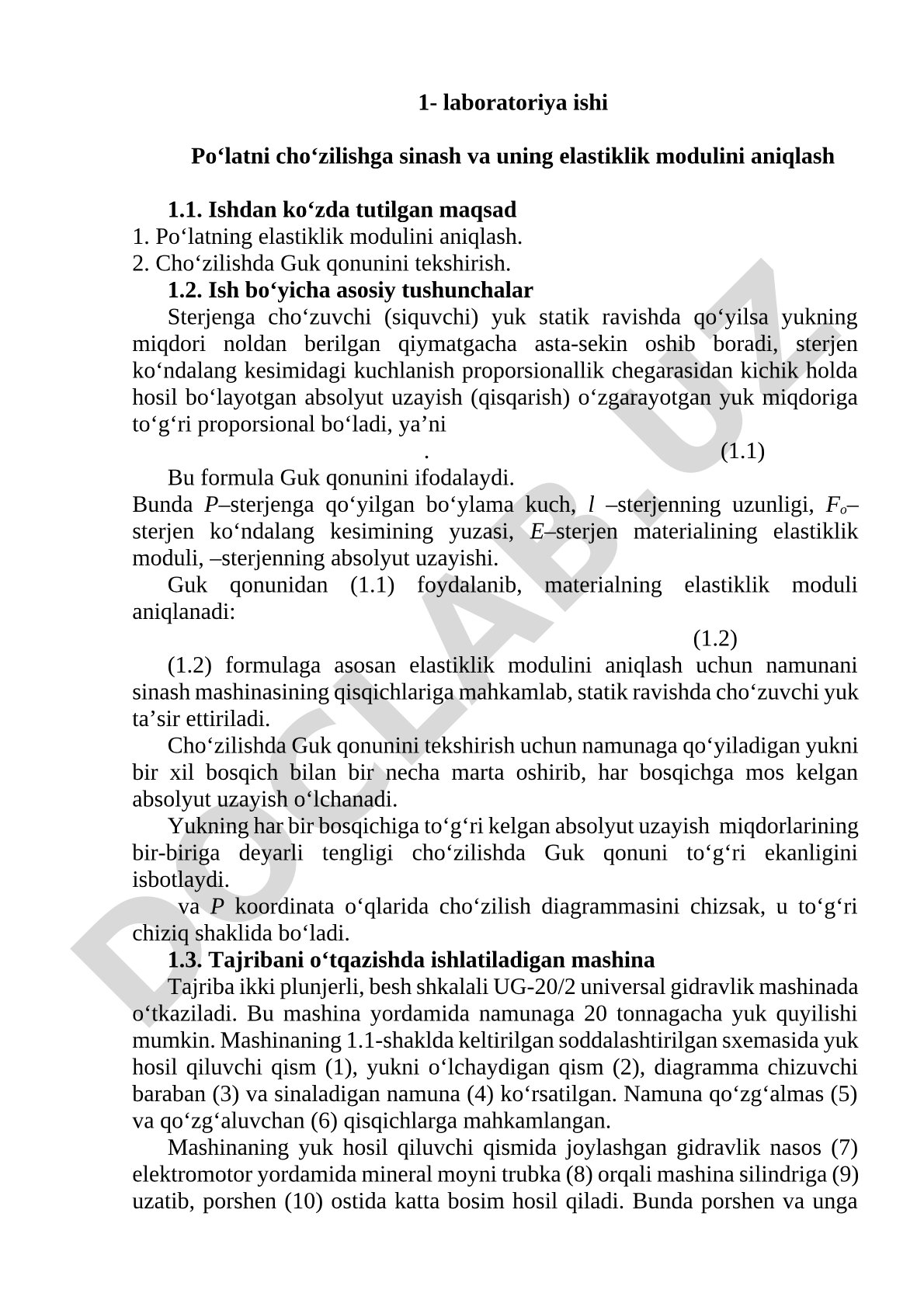 Po‘latni cho‘zilishga sinash va uning elastiklik modulini aniqlash