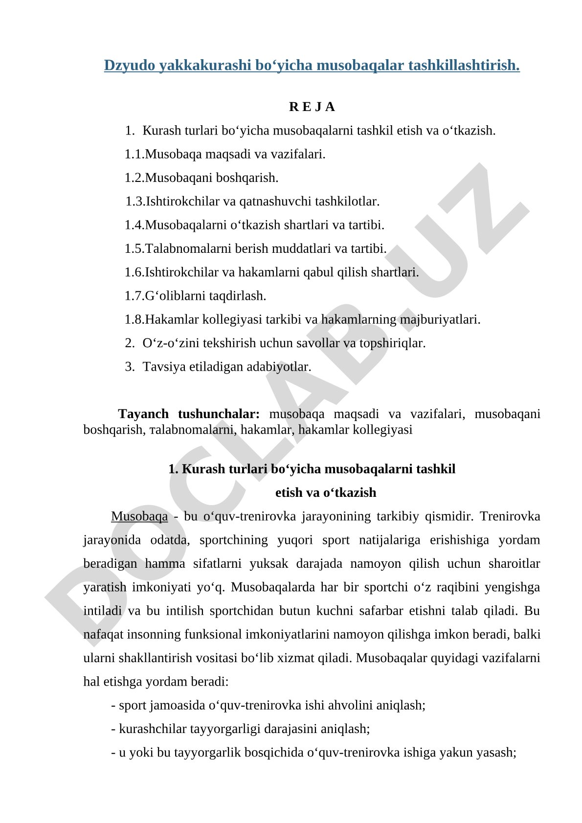 Dzyudo yakkakurashi bo‘yicha musobaqalar tashkillashtirish