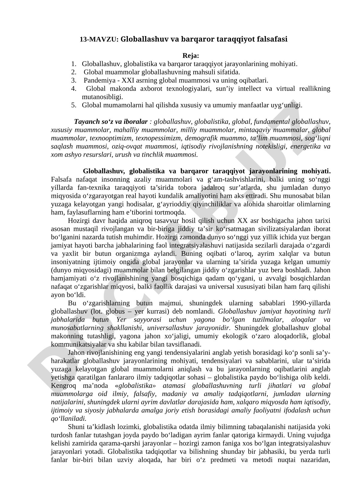 Globallashuv va barqaror taraqqiyot falsafasi