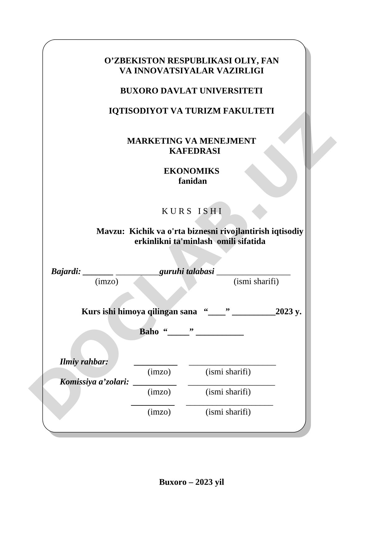 Kichik va o'rta biznesni rivojlantirish iqtisodiy erkinlikni ta'minlash omili sifatida