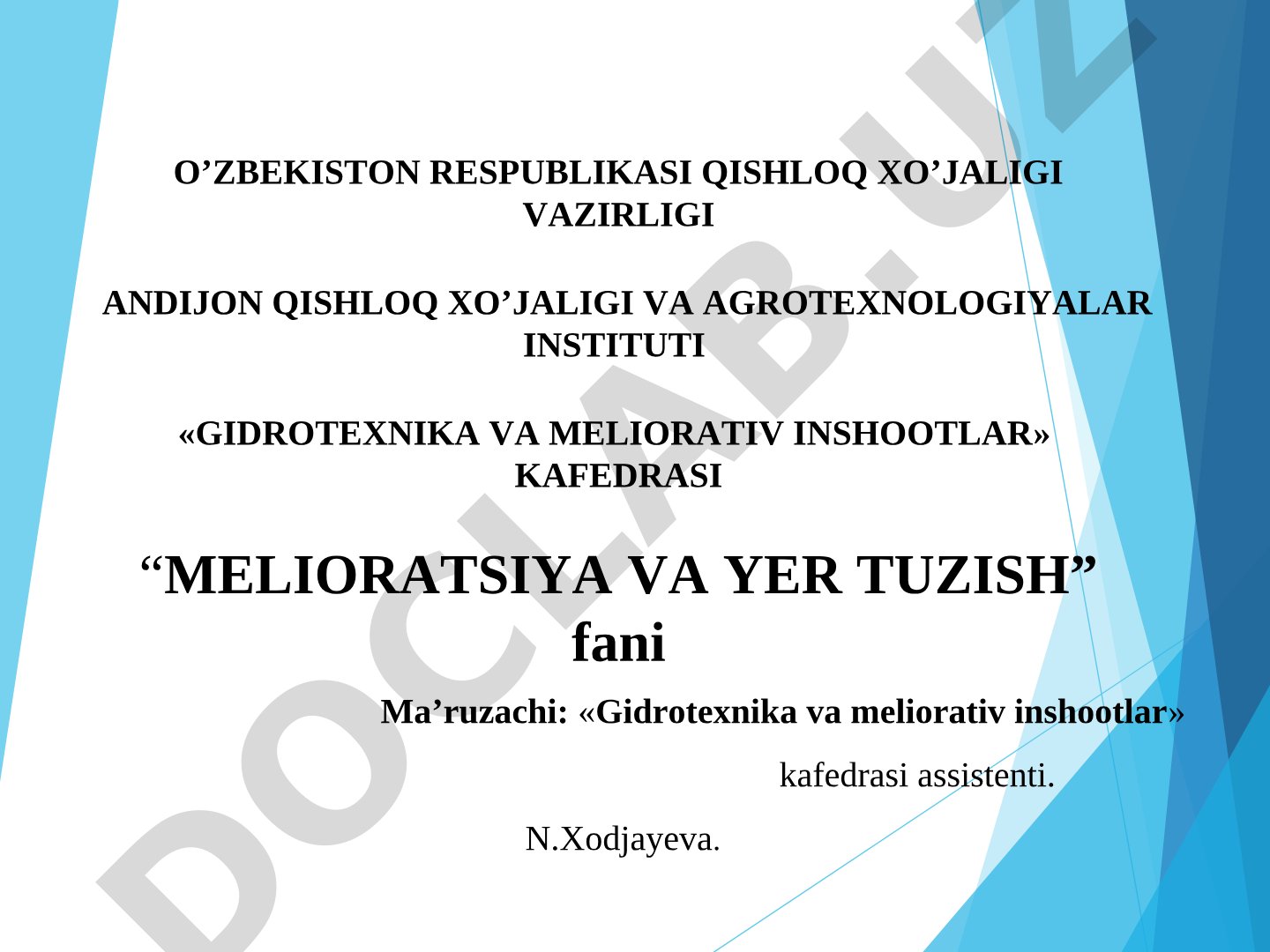 Melioratsiya va yer tuzish fanining kirish qismi