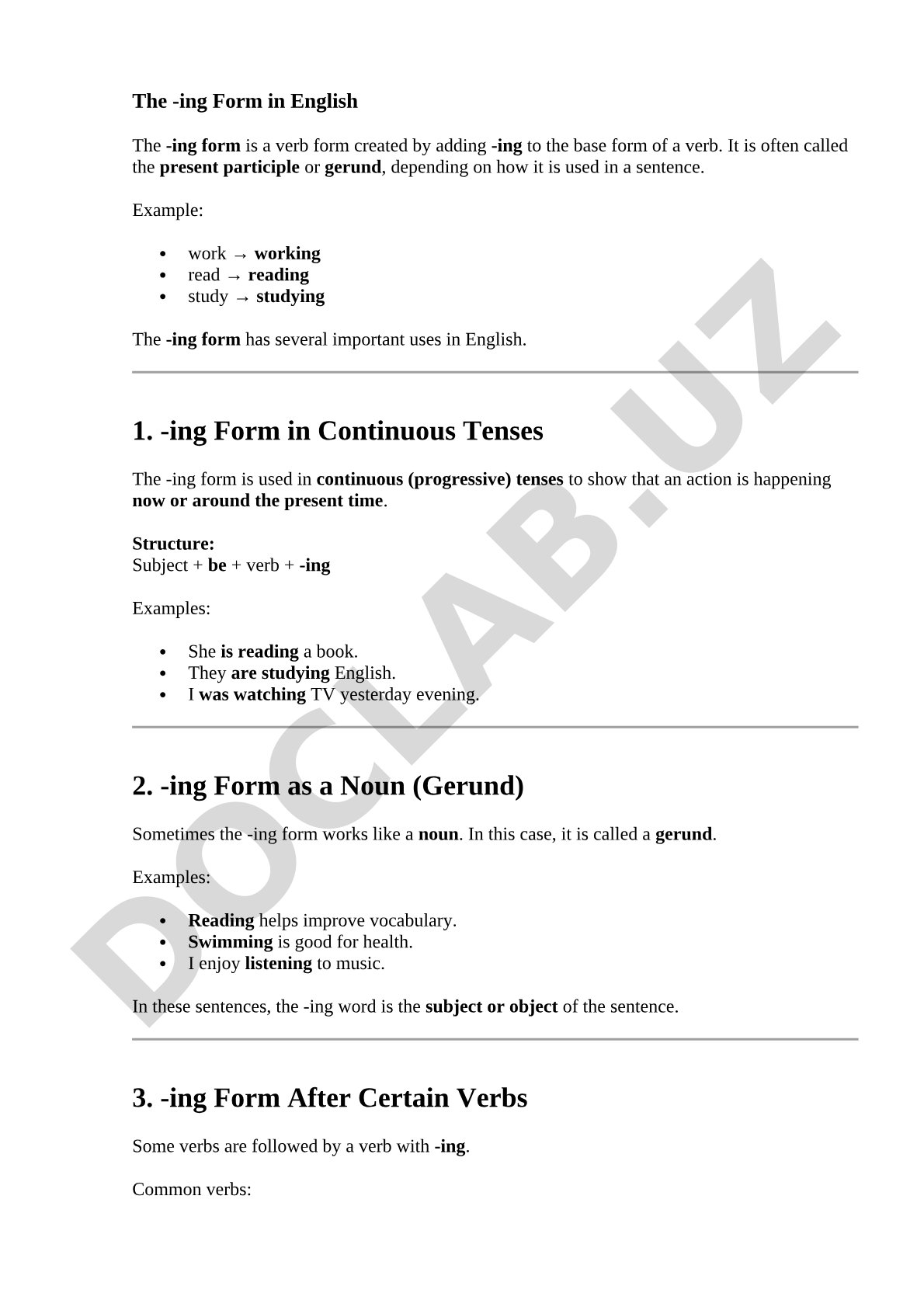 The -ing Form in English