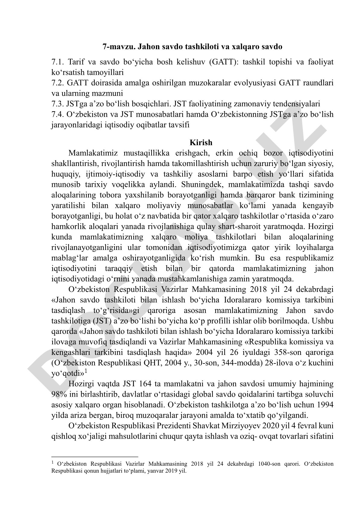 7-mavzu. Jahon savdo tashkiloti va xalqaro savdo