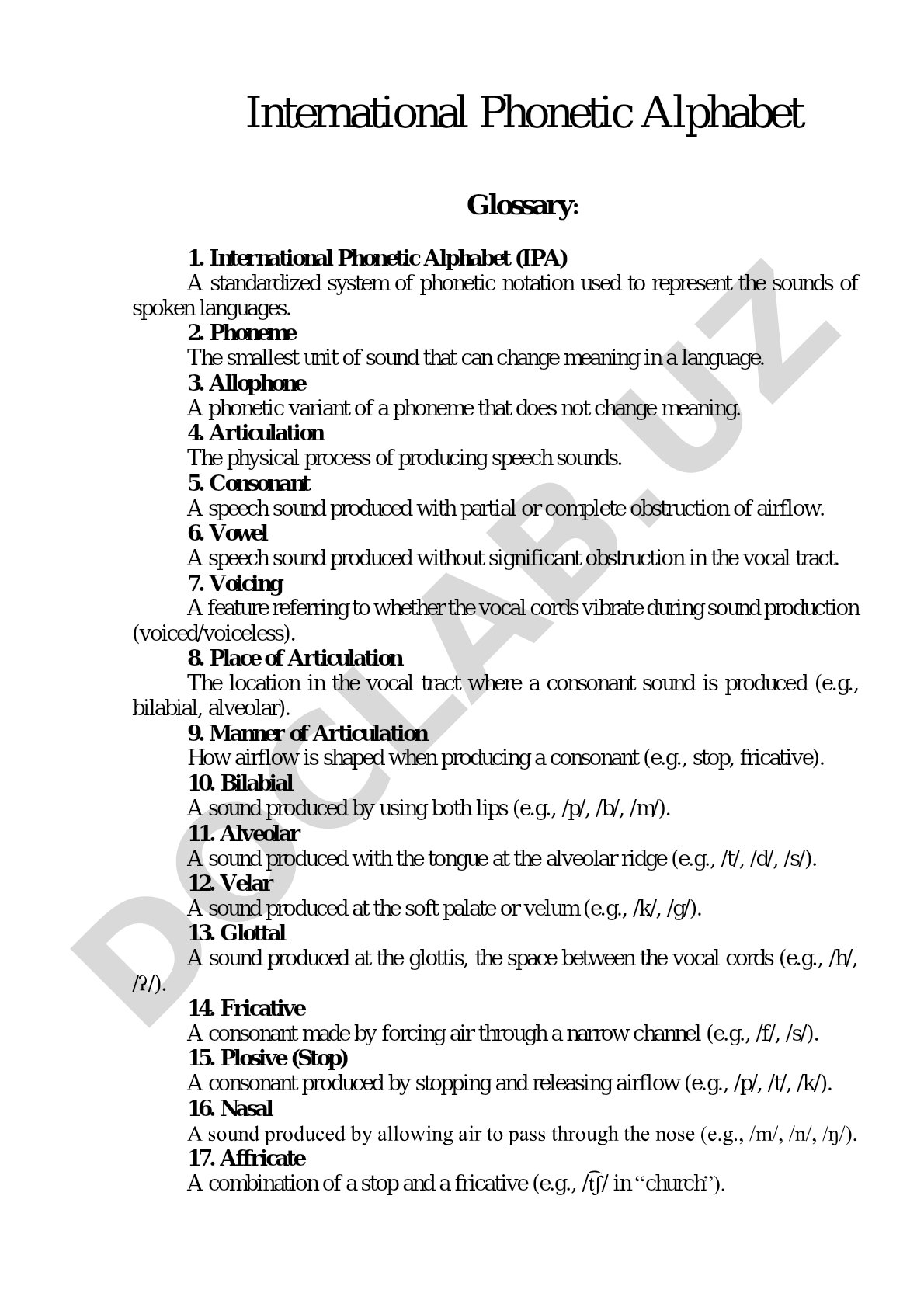 International Phonetic Alphabet Glossary