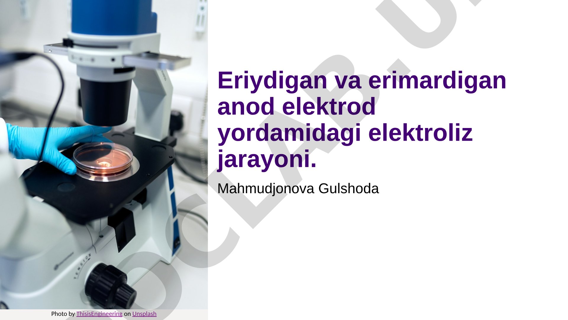Eriydigan va erimardigan anod elektrod yordamidagi elektroliz jarayoni
