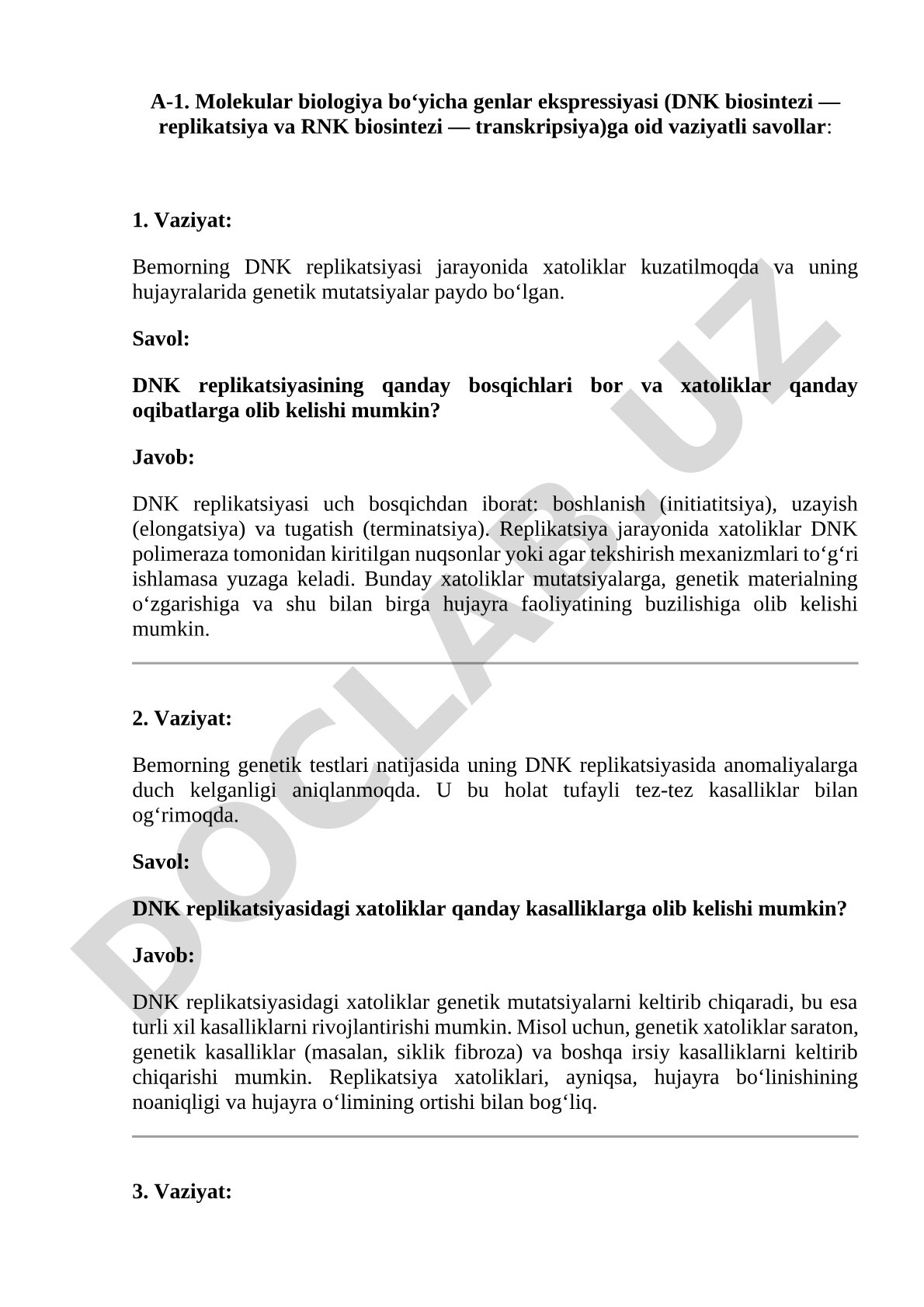Molekular biologiya bo‘yicha genlar ekspressiyasi