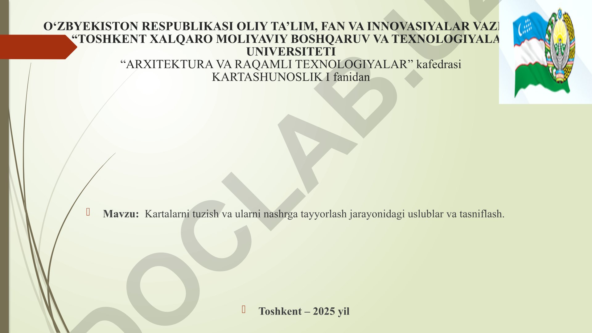 Kartalarni tuzish va ularni nashrga tayyorlash jarayonidagi uslublar va tasniflash