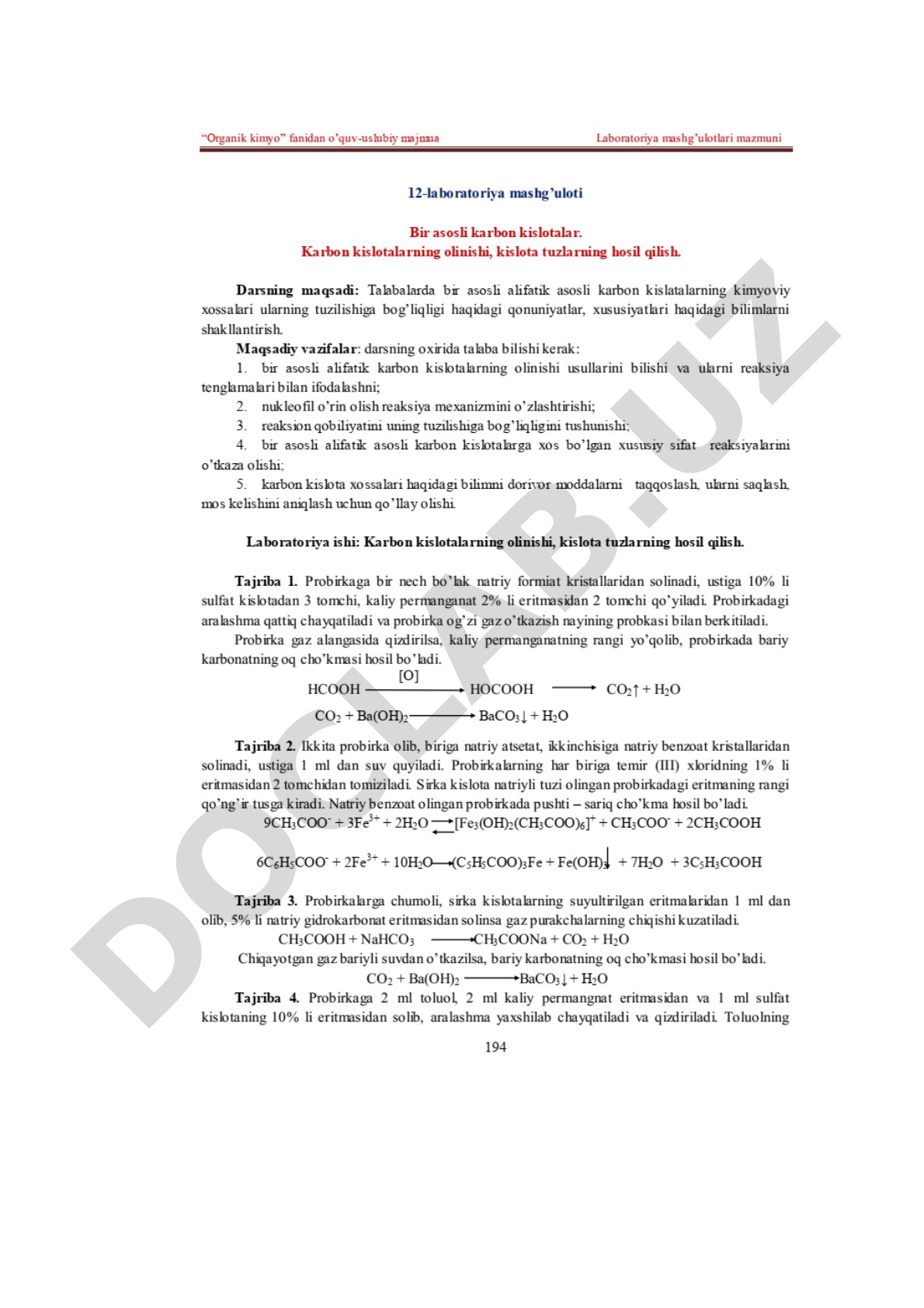 Bir asosli karbon kislotalarning olinishi va tuzlari