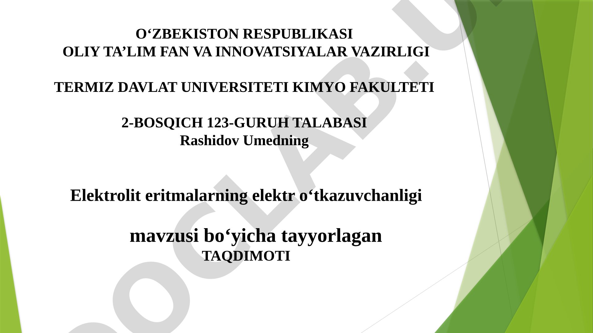 Elektrolit eritmalarning elektr o‘tkazuvchanligi